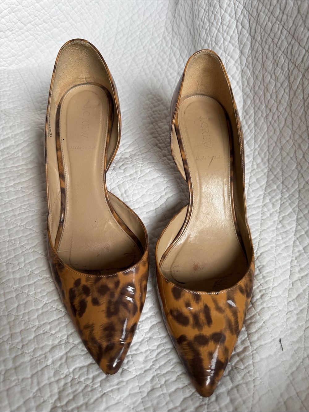 J. Crew Leopard Print Pointed Toe Patent Flats - Tan & Brown